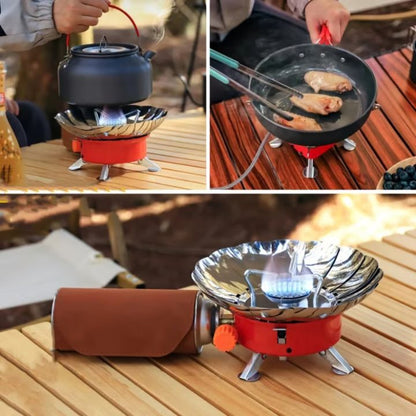 Kompakter Camping-Gasherd – Tragbarer Gaskocher für Outdoor, Wandern, Camping, Edelstahl, verstellbare Flammenkontrolle