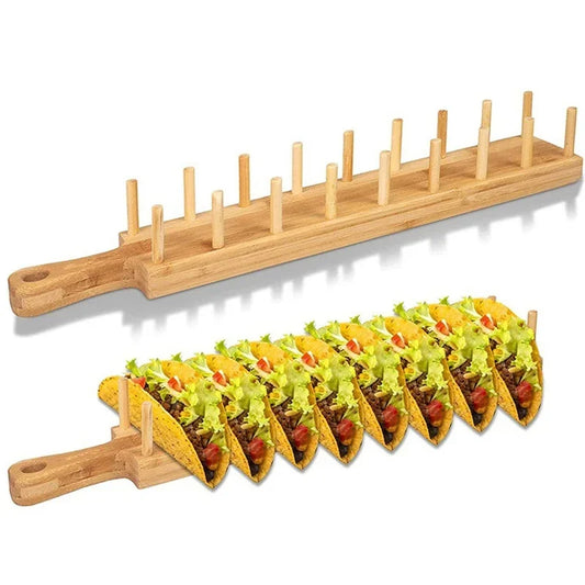 Bambus Taco Halter – Platz für 8 Tacos, Stabiles Taco Rack für Tortillas, Burritos & Wraps, Ideal für Zuhause & Partys