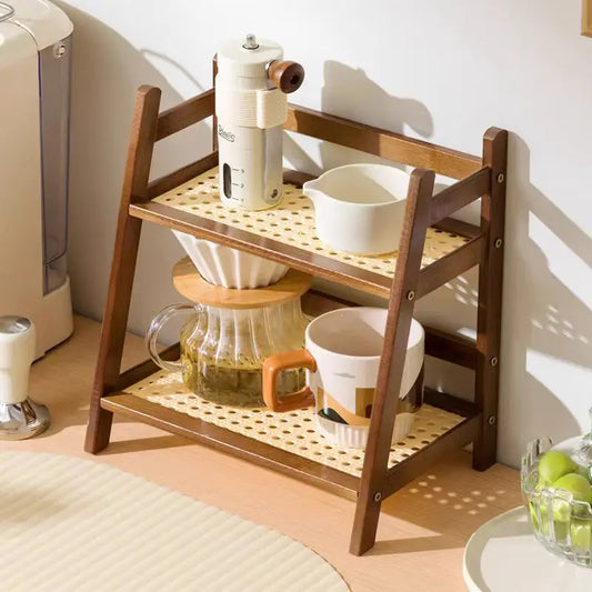 2-stufiges Bambus Aufbewahrungsregal – Küchen Gewürzregal, Kosmetik- und Badorganizer, Dunkles Holz