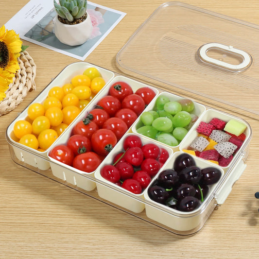 Aufbewahrungsbox mit Deckel – 6-Fach Geteilte Servierschale für Snacks, Obst & Nüsse – Frischhaltebehälter für Kühlschrank