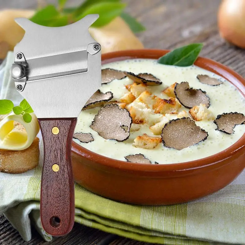 Edelstahl Trüffelhobel mit Holzgriff – Verstellbare Klinge für Trüffel, Käse & Schokolade