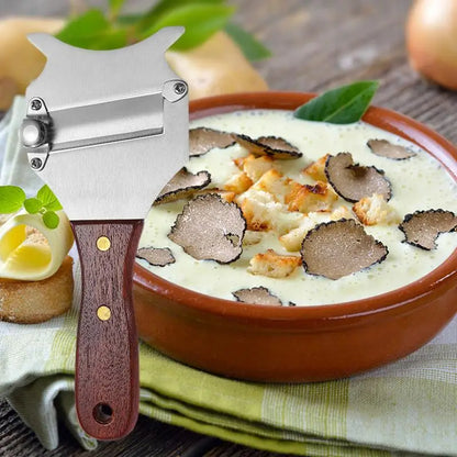 Edelstahl Trüffelhobel mit Holzgriff – Verstellbare Klinge für Trüffel, Käse & Schokolade