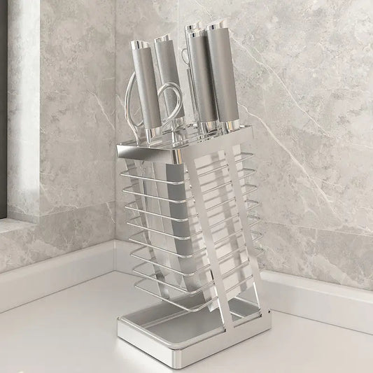 Messenhalter aus 304 Edelstahl für Küche, 7 Fächer Messerstand Organizer, Silber oder Schwarz, 26x16x11,5 cm