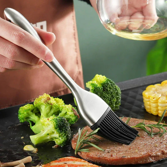 2er Set Silikon Öl- und Grillbürste mit Edelstahlgriff – Barbecue Grill- und Backbürste, vielseitig für Öl, Saucen und Gebäck