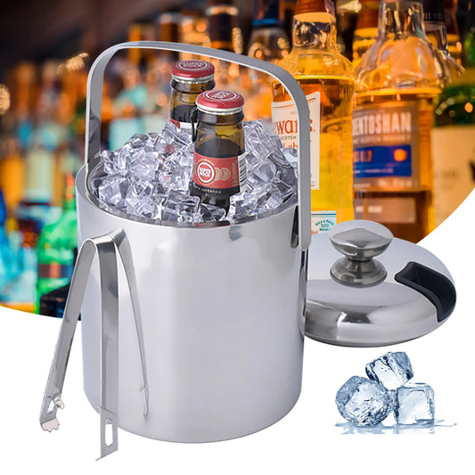 Eiswürfeleimer 1300 ml – Doppelwandiger Edelstahl Eiskübel mit Deckel und Zange, Isolierter Getränkekühler