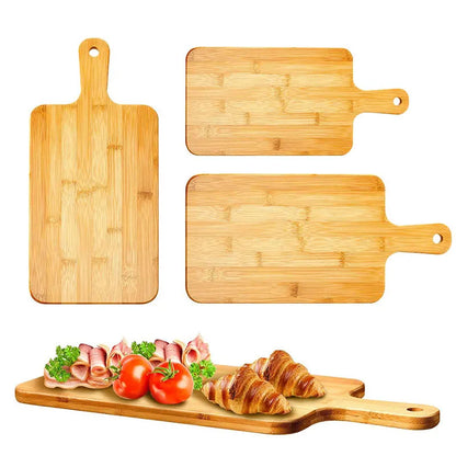 Bambus Schneidebrett mit Griff – Große Servierplatte – Holz Schneidbrett für Pizza, Gemüse & Fleisch – 35x18 cm / 27x15 cm
