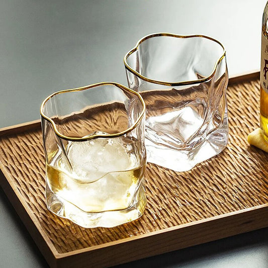 Set aus 2 Kaffeegläsern – 280 ml, goldgerändert – Unregelmäßiges Design
