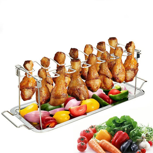 BBQ Hähnchenschenkel- & Flügelhalter – Edelstahl – Inkl. Grillthermometer