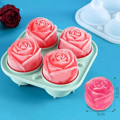 3D Rosen Eiswürfelform – Silikonform für elegante Eiswürfel – 4er Set