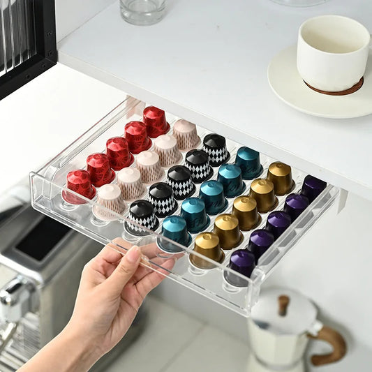 Kapselhalter für Nespresso – Platzsparende Kaffeekapsel-Schublade – Ohne Bohren