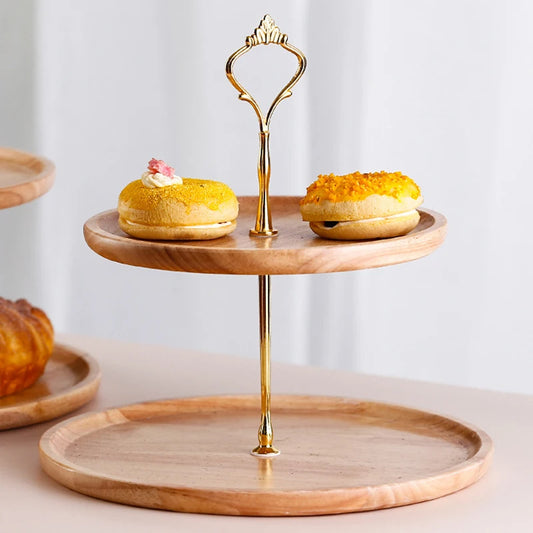 Doppellagige Bambus Kuchenetagere – 2-stufiger Dessertständer für Kuchen, Obst und Süßigkeiten