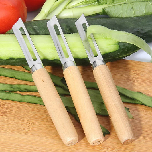 3-teiliges Edelstahl Schäler-Set mit Holzgriff – Für Obst, Gemüse & Kartoffeln