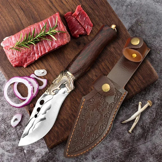 Handgeschmiedetes Küchenmesser – Vielseitiges Chef-Messer aus rostfreiem Stahl, ergonomischer Holzgriff, scharfes Schneidemesser für Fleisch, Fisch, Obst & Gemüse