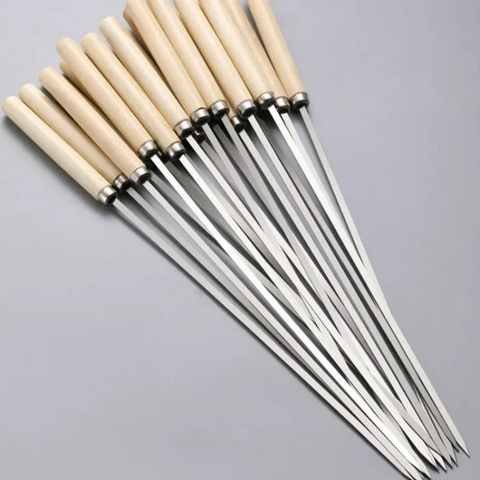 BBQ Spieße – Edelstahl 304 – Breite & Wiederverwendbar – 33,5 cm – Holzgriff