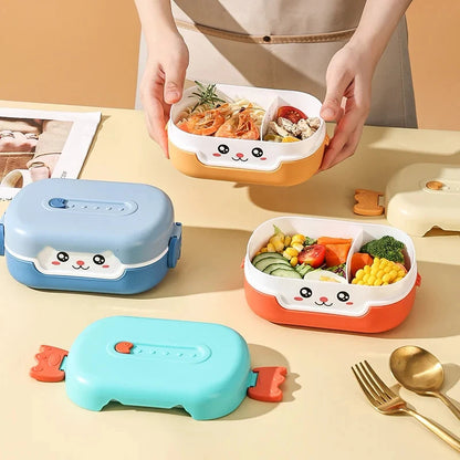 Bento Lunchbox für Kinder, Cartoon Anime, rechteckig, auslaufsicher, tragbar, für Schule, Mikrowellengeeignet, 700ml, Gelb/Orange/Blau