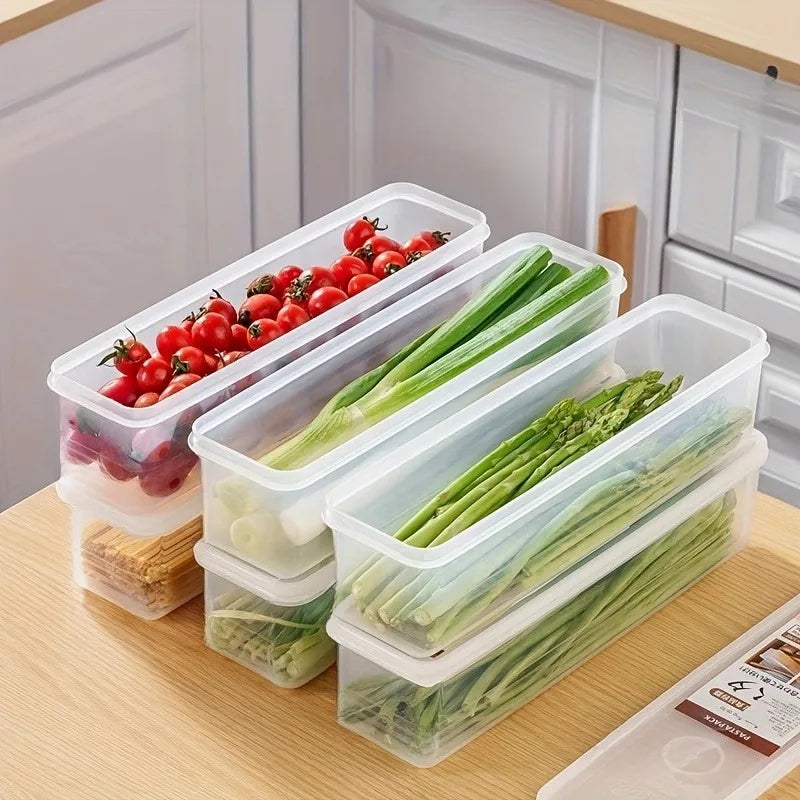 4er-Set Lebensmittel-Aufbewahrungsboxen – Lange, Rechteckige Kunststoffbehälter für Kühlschrank & Küche