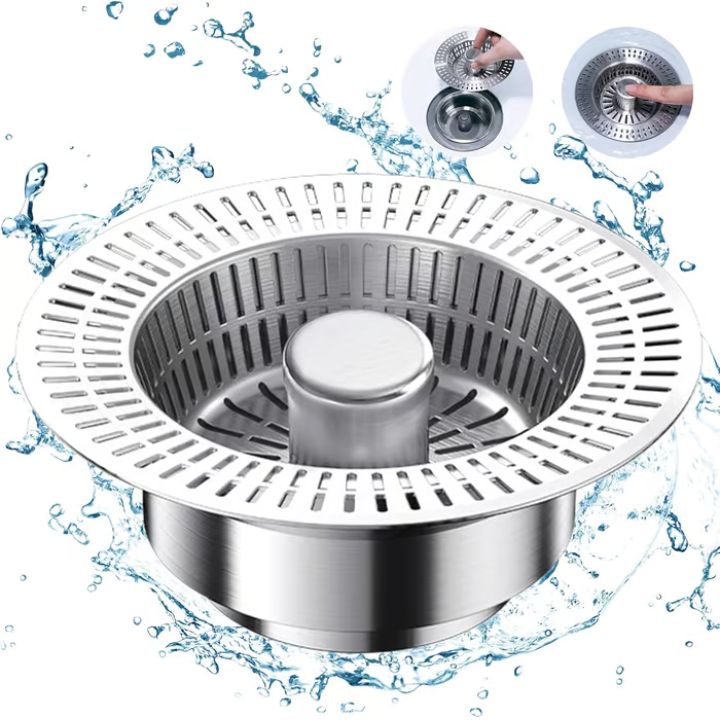 3-in-1 Küchenspülen-Abflusssieb aus Edelstahl – Sieb, Stopfen & Filter für Abflussreinigung