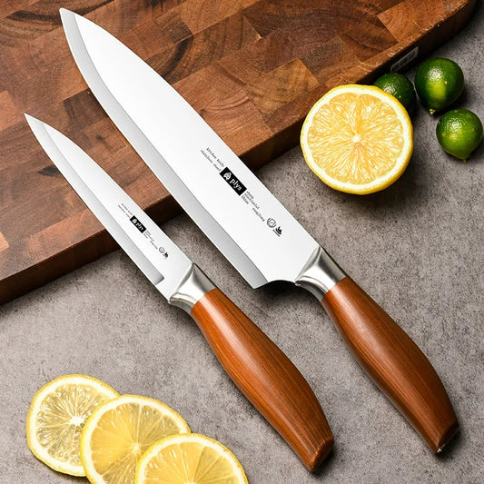 2-teiliges Küchenmesser-Set aus Edelstahl mit Holzoptik-Griff – Scharfes Obst- und Fischmesser