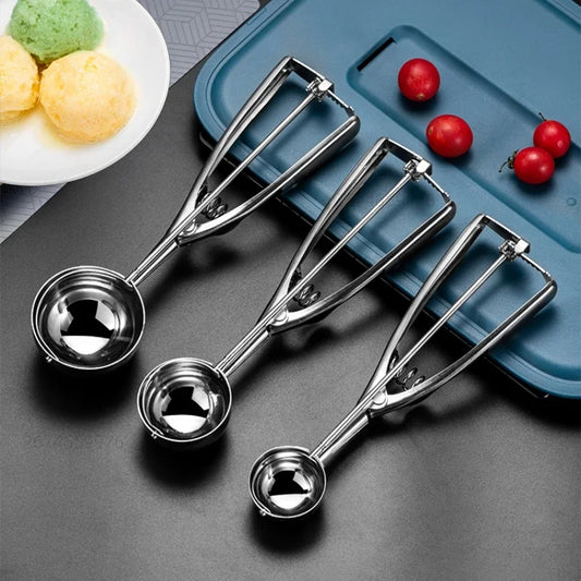 Set aus 3 Eisportionierer Edelstahl, Handgemachte Kugel Digger, Multi-Stil, Ijsblokjesvorm für Zuhause und Restaurant, Spülmaschinenfest