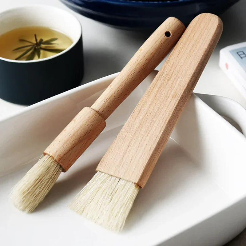 2 Stück Küchen Öl-Bürsten mit Holzgriff – BBQ Grill & Backpinsel, Butter, Honig, Sauce Pinsel für Kochen & Backen, 18cm