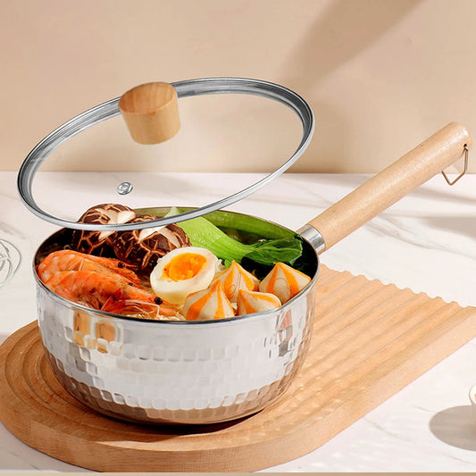 Edelstahl Milchtopf Japanischer Stil mit Holzgriff, 18 cm, 1000 ml