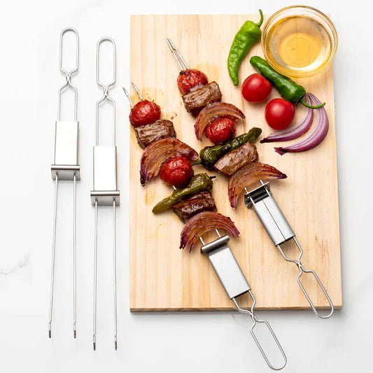 Doppelspieße Edelstahl 5er Set – Mit Schiebemechanismus – 32 cm Grillspieße für BBQ & Grill