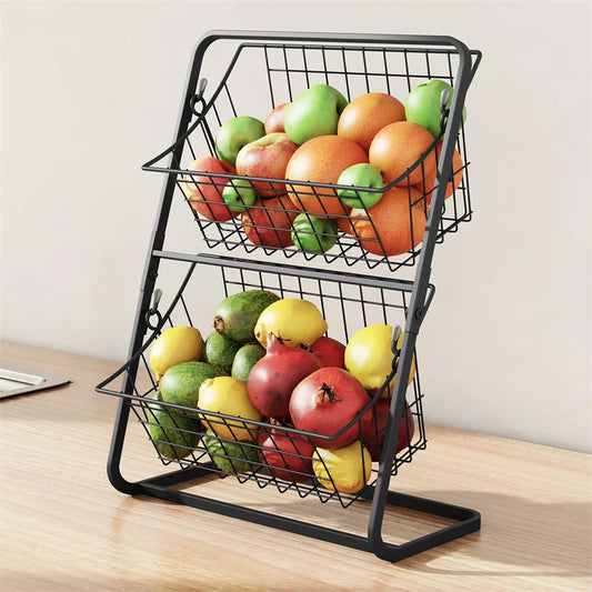 Doppellagiger Küchenorganizer aus Metall, abnehmbare Aufbewahrungsablage für Kräuter, Obst und Gemüse, 39x28x18 cm