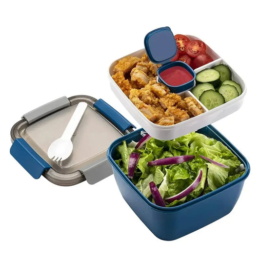 Salatlunchbox mit 3 Fächern und Dressingbehälter – 1 Stück, 37 oz