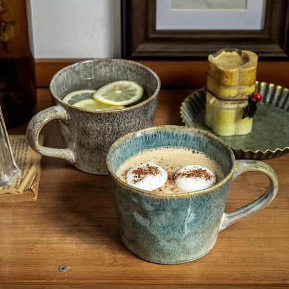 2er-Set Retro Keramik Kaffeetassen – Handgefertigt, Ofengebrannt, 300 ml