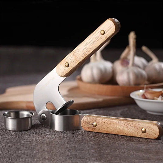 Metall Knoblauchpresse mit Holzgriff – Robuster Edelstahl Crusher für Knoblauch & Ingwer