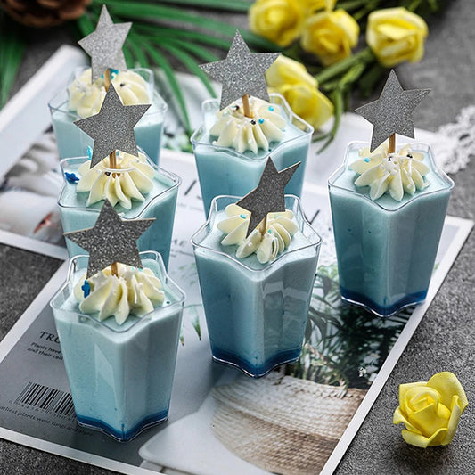 12-teiliges Mini-Dessertbecher-Set – Transparentes Plastik – Pentagramm-Form – 6x5x3.5 cm