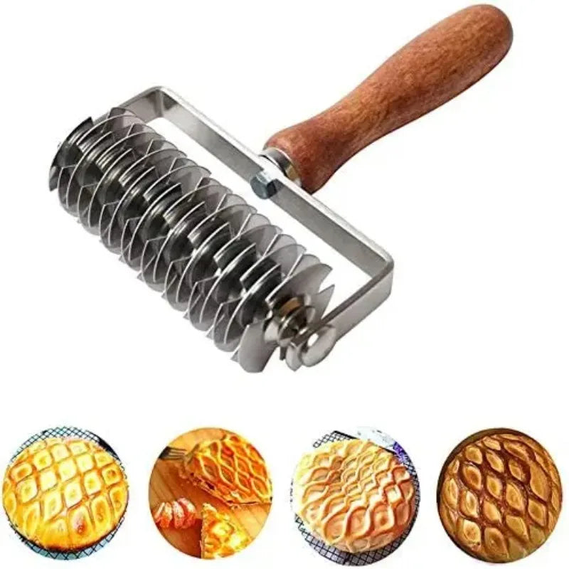 Professionelle Edelstahl Teigroller mit Gittermuster – Perfekt für Pizza, Gebäck & Brot