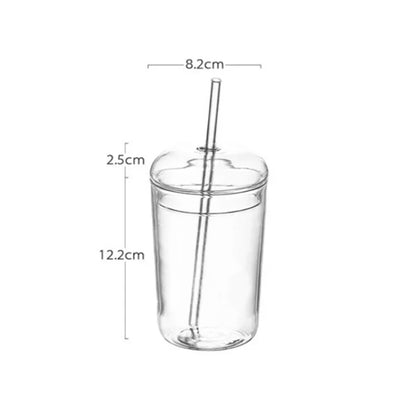 Glasbecher mit Deckel und Strohhalm – 450 ml, hitzebeständig, ideal für Saft, Wasser und Eiskaffee