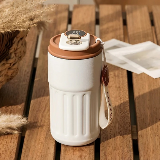 Moderne Thermoskanne mit Temperaturanzeige, 450ml Edelstahl, 5 Farben, hält Getränke heiß oder kalt