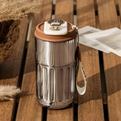 Moderne Thermoskanne mit Temperaturanzeige, 450ml Edelstahl, 5 Farben, hält Getränke heiß oder kalt