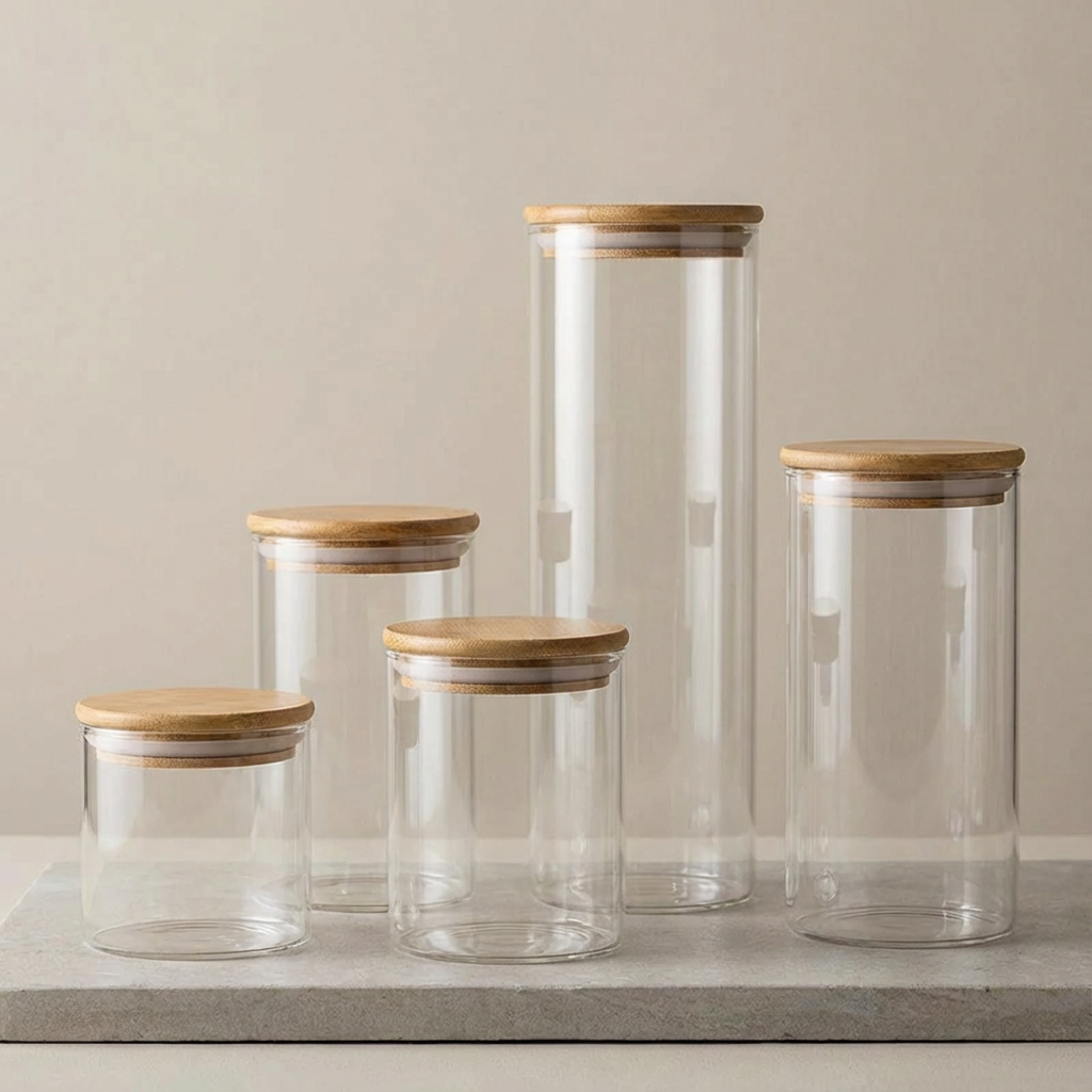 Glasbehälter mit Bambusdeckel