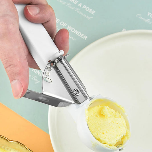 2er Set Eis- und Früchte-Schöpfer aus Edelstahl, Praktisches Ijs Schepje Set, Weiß