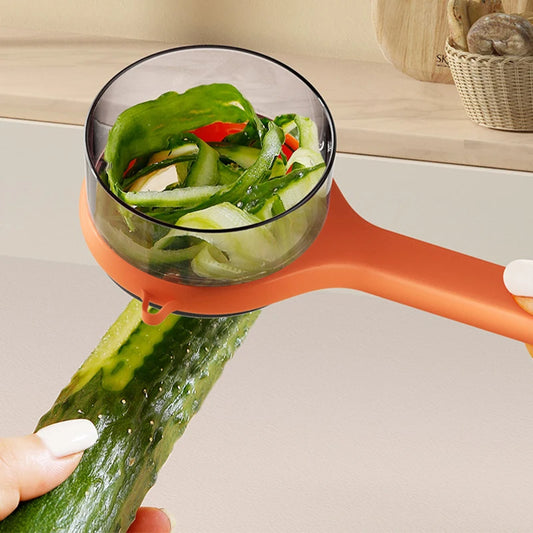 Multifunktionales Schälmesser mit Auffangbehälter – Spritzfrei, Waschbar, Schnell & Effizient