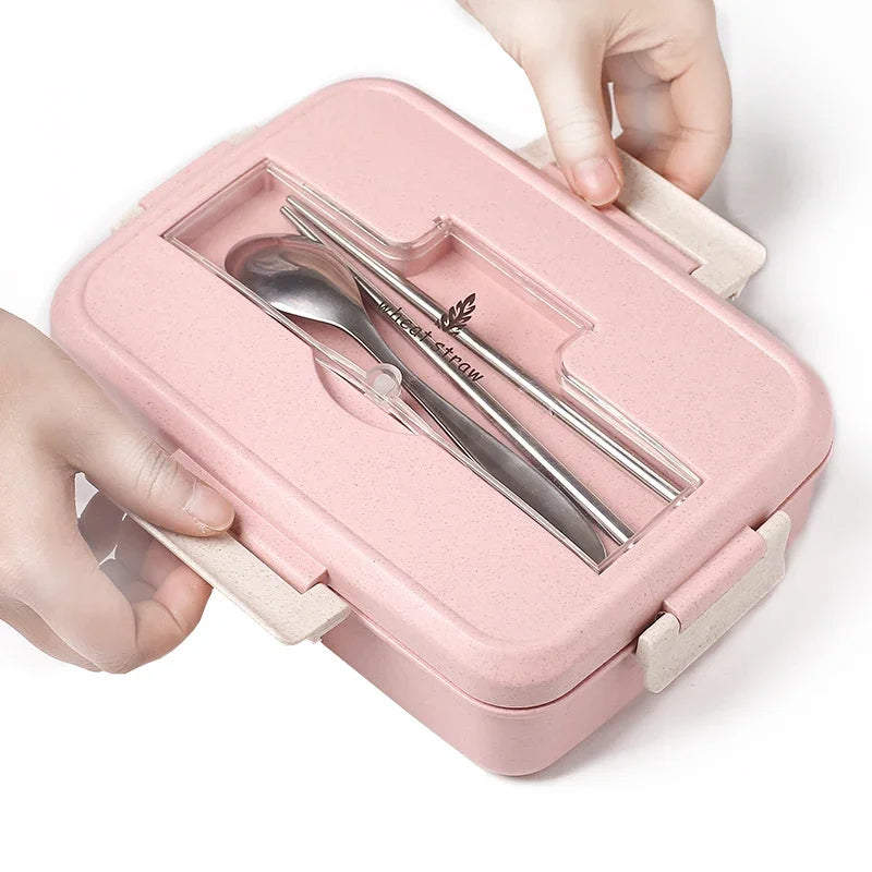 Lunchbox mit Besteck und Stäbchen – Bento Box für Kinder & Erwachsene – Mikrowellengeeignet
