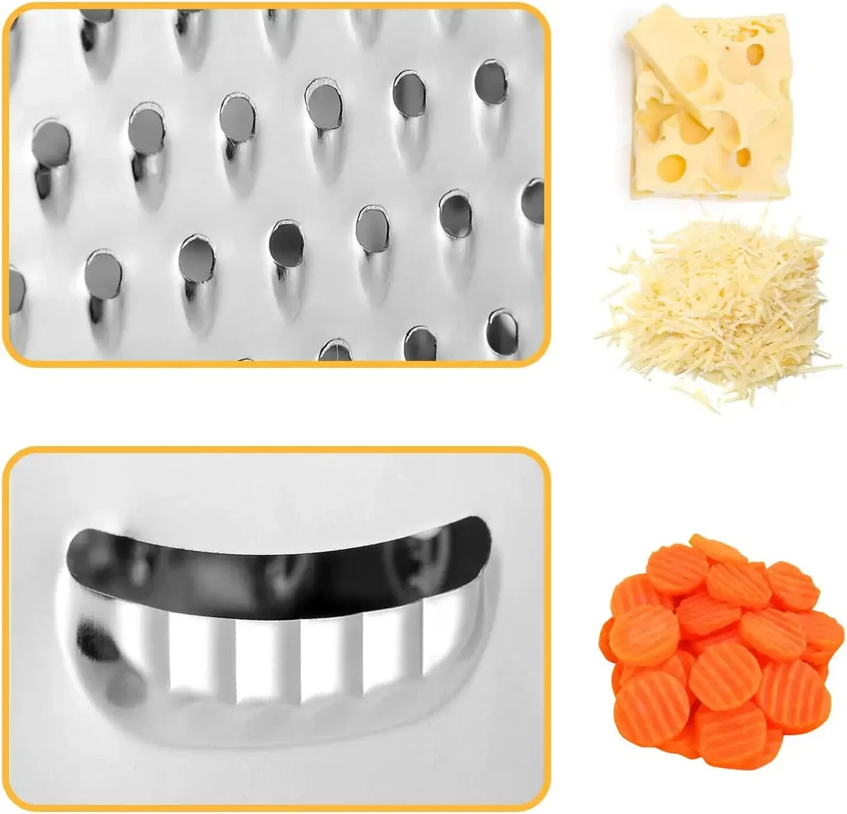 Multifunktionale 6-seitige Edelstahl Reibe - Küchenraspeln, Gemüse-, Käse- und Obstschneider, Handbetrieb