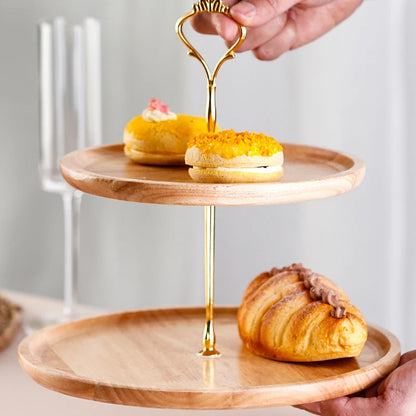 Doppellagige Bambus Kuchenetagere – 2-stufiger Dessertständer für Kuchen, Obst und Süßigkeiten