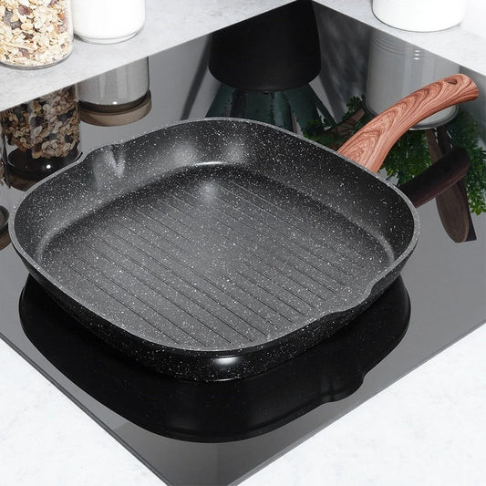 Antihaft Grillpfanne Quadratisch 28x28 cm – Granitbeschichtung, Induktionsgeeignet