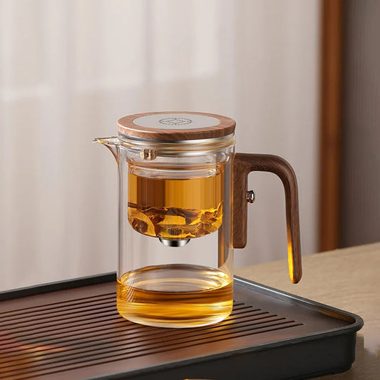 Glas-Teekanne 600 ml – Hitzebeständig & Transparent – Mit Magnetischem Teesieb & Holzgriff