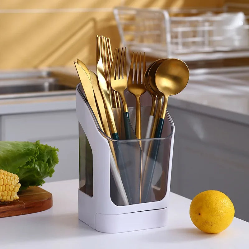 Besteck- und Küchenutensilien-Organizer aus Kunststoff, 3 Fächer, Abtropf-Design