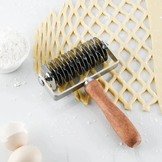 Professionelle Edelstahl Teigroller mit Gittermuster – Perfekt für Pizza, Gebäck & Brot