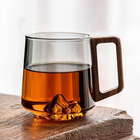 2er-Set Glas Trinkbecher – 450 ml – Holzgriff – Für Milch, Tee & Saft