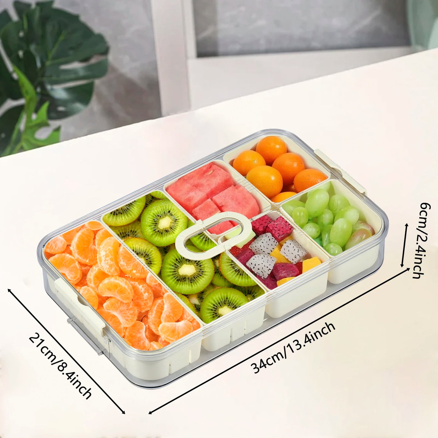 Aufbewahrungsbox mit Deckel – 6-Fach Geteilte Servierschale für Snacks, Obst & Nüsse – Frischhaltebehälter für Kühlschrank