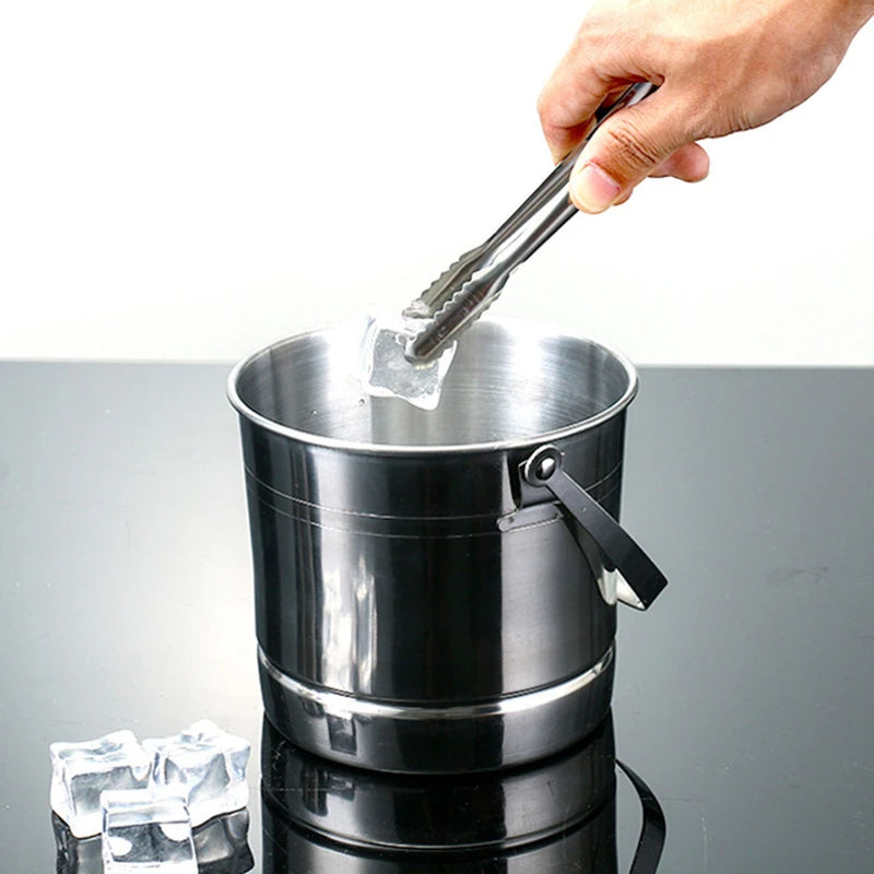 Edelstahl Eiskübel 1L mit Zange – Doppelschicht Isolierung, Tragbarer Eisbehälter für Bar, Küche, Picknick & Party