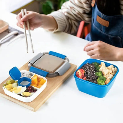 Salatlunchbox mit 3 Fächern und Dressingbehälter – 1 Stück, 37 oz