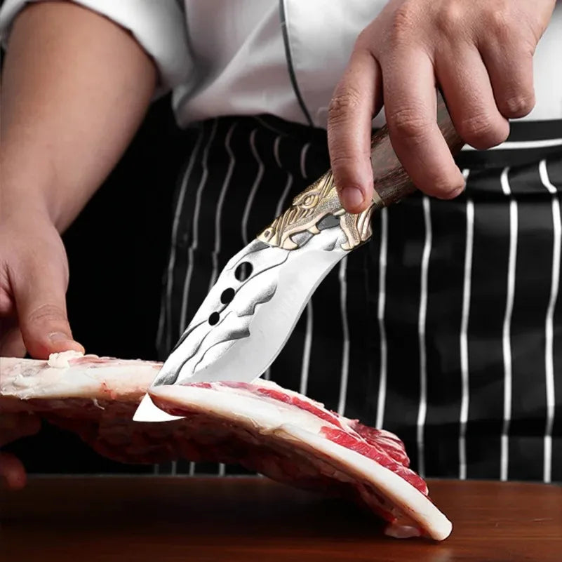 Handgeschmiedetes Küchenmesser – Vielseitiges Chef-Messer aus rostfreiem Stahl, ergonomischer Holzgriff, scharfes Schneidemesser für Fleisch, Fisch, Obst & Gemüse